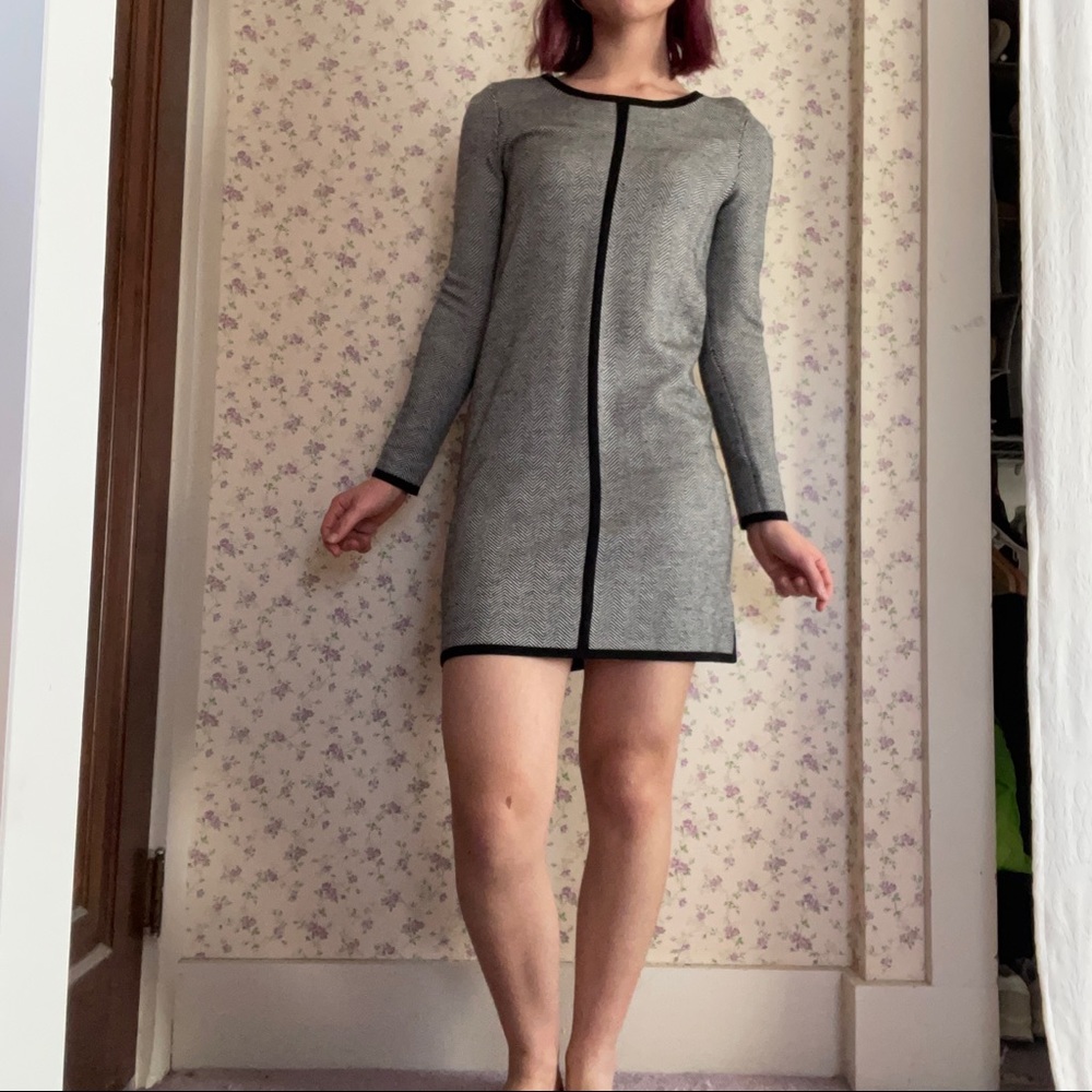 Cynthia Rowley Wool Herringbone Long-sleeve Midi Dress